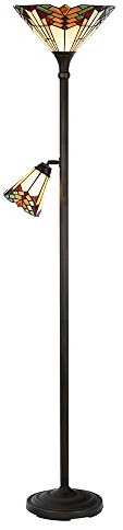 HAES DECO - Tiffany Stehlampe Ø 30x178 cm Beige Rot Metall Glas Stehlampe Stehlampe Tiffany Lampe