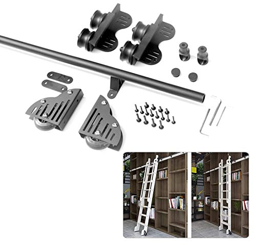 3.3ft- 20ft Rolling Ladder Hardware Library (Senza Scala) Kit Ferramenta per Porta Scorrevole a Scomparsa a Scomparsa, Binari per Scala Mobile a Tubo Tondo con Ruote a Rulli per Pavimento (D