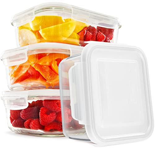 Konzept 11 - Frischhaltedosen aus Glas 4-tlg- Set 2x1L 2x0,6L, Vorratsdosen ideal zum Meal Prep & Aufbewahren, Glasdosen Eckig Stapelbar
