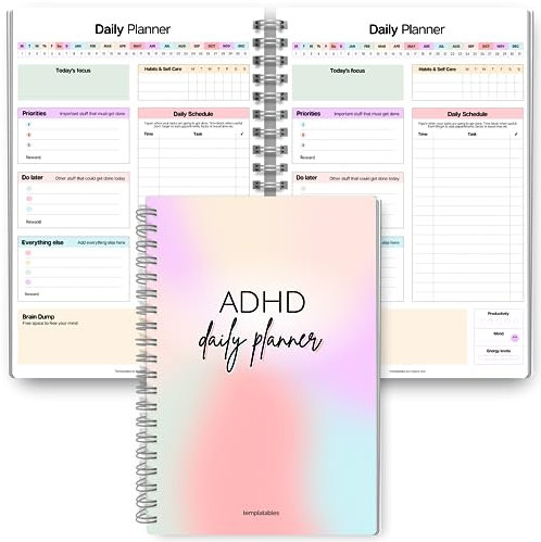 ADHD Tagesplaner für neurodivergente Erwachsene – Produktivitäts-Tagesplaner & Aufgabenmanagement, um organisiert und konzentriert zu bleiben – A5 Pastell-Regenbogen