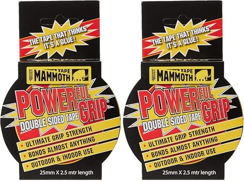Everbuild Mammoth Powerful Grip Tape, Reinforced Double Sided Tape, Clear, 25 mm x 2.5 m (Pack of 2)