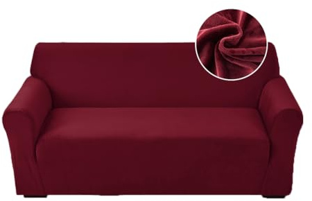 Highdi Stretch Sofabezug 4 Sitzer, Samt Élégant Waschbare Haustier-Sofa-Möbelbezüge Couchhusse Elastisch Weich Sofahusse für Wohnzimmer (Rot,4 Sitzer)
