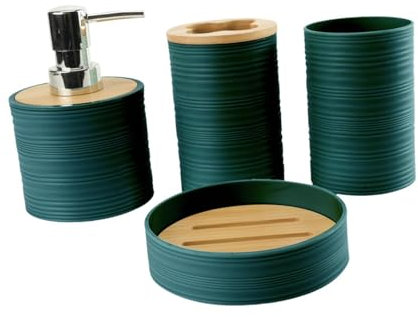 YWJLQH 4 Piece Bathroom Accessories Set Creative Bath Set Bathroom Counter Accessories Sets with Toothbrush Holder, Toothbrush Cup, Soap Dish, Soap Dispenser for Bathroom Vanity, Dark Green