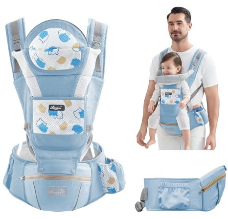 IULONEE Babytrage Baby-Tragetasche für Neugeborene, Ergonomische Design, Einfach Anzuziehen, Hüftsitz, Tragegurt, Ideal für Freihändiges Elterndasein (Blau)