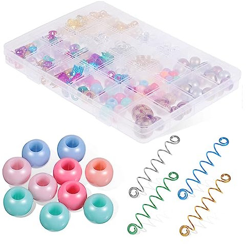 OFFIGAM Haarschmuck 278 Stück Zopfringe Haarperlen Spiralclips Dreadlocks Zubehör Für Damen Herren Festival Zöpfe Pferdeschwanz