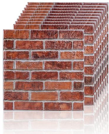 MOROBOR 3D-Wandpaneel, selbstklebend, Simulationsziegel, wasserdichte und ölbeständige Tapete, Wanddekoration, geeignet für Schlafzimmer, Wohnzimmer, Badezimmer, Küche, 10 Stück (Ziegelrot)