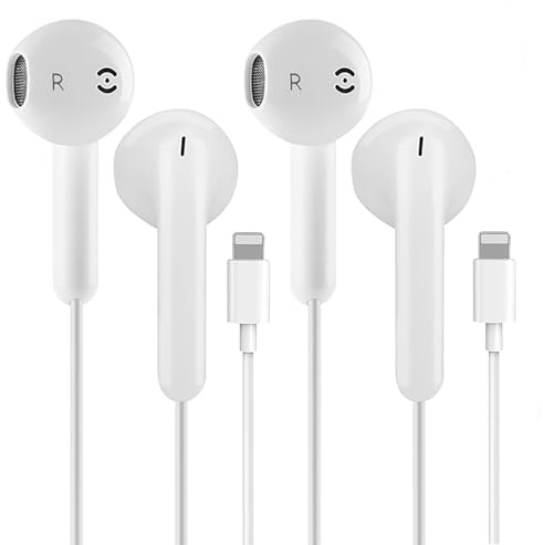 Set di 2 cuffie Lightning con cavo, Apple MFi certificate per iPhone 14/14 Plus/13/12/11/8/7 X Pro Max, auricolari in-ear HiFi Audio Stereo (bianco)