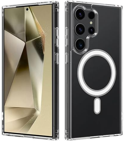 Techsuit für Samsung Galaxy S24 Ultra Hülle mit Magnetring, Luftkissen Ecken, Kabelloses Laden Kompatibel, Erhöhte Kanten, Kameraschutz, Magnetic Pro Series, TPU PC Hybrid, Transparent