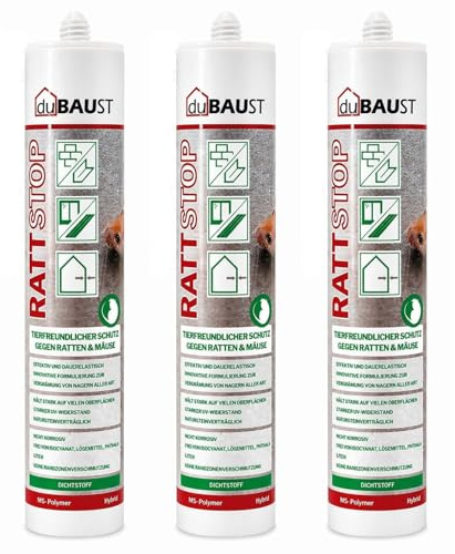 dubaust RAT24 RATTSTOP Dichtmasse 300ml, Innen/Außen, Schutz gegen Ratten Mäuse Nager, Neuartige Formel auf Pfefferminzbasis, gegen Nager aller Art, Natursteinverträglich 290ml Kartusche grau (3)
