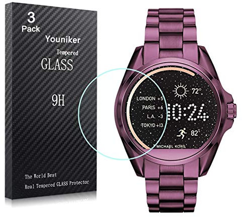 Youniker Lot de 3 protecteur d’écran pour montre Michael Kors MKT5017 en verre trempé dureté 9H 2,5 D anti trace de doigts, anti-reflet, sans bulle haute définition