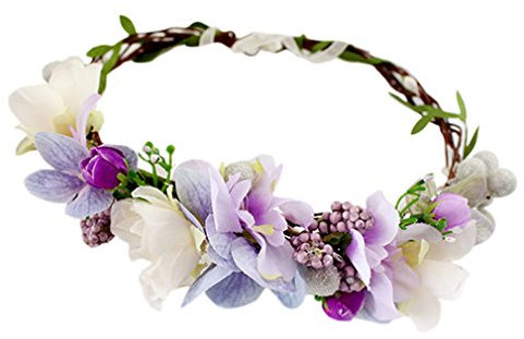 YAZILIND Frauen Kranz Kopfschmuck böhmischen Stil lila Blütengirlande Stirnband für Hochzeit Festivals Tourismus