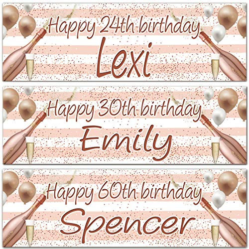 2 personalised birthday banner champagne balloon adults party poster decoration