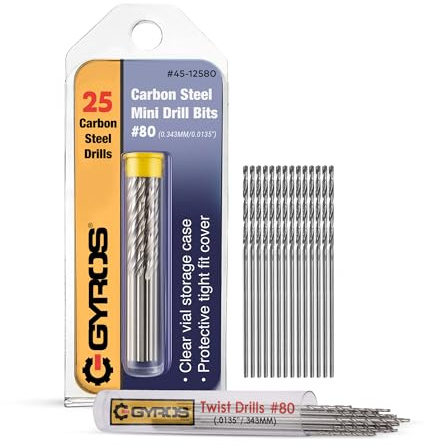GYROS 25 PCS #80 Micro Drill Bit Set – Small Drill Bits for Jewelry, Plastic, Resin, & Soft Metal – Carbon Steel Wire Gauge Mini Twist Drill Bit Set for Pin Vise Hand Drill & Rotary Tool