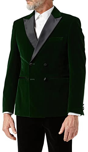 Men’s Velvet Double Breasted Tuxedo Suit Jacket Smoking Dinner Blazer Retro Classic Tailored Fit (54, Green)