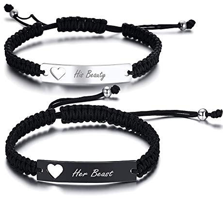 PJ JEWELLERY His Beauty Her Beast Sein Paar Paar Armbänder Passende Armbänder Set Jubiläumsversprechen Geschenke