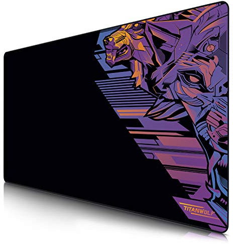 TITANWOLF Tapis de Souris Gaming XXL 1200x600mm - Tapis de Table Surdimensionné Extra Grand XXXL – pour précision et rapidité - pour Souris et Clavier Roccat Razer Logitech – Noir Motif Victor Retro