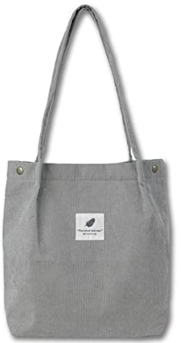 VOKUVIKU Cord Tote Bag Aesthetic Damen Stofftasche Canvas Tasche Mädchen Große Tote Bag Aesthetic Handtasche Shopper Cord Schule Leicht Beuteltasche Damen Cord, Grau