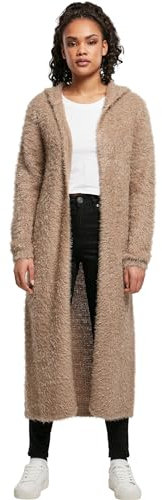 URBAN CLASSICS Cardigan Mantella per Donna, Giacca Lunga con Cappuccio dal Taglio Lungo, Maglia in Stile Piumato, Taglie XS-5XL