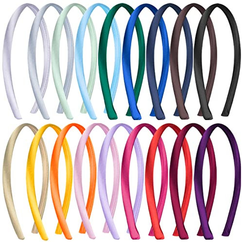SIQUK 18 Stück Satin Stirnbänder 1cm Haarreifen Satin DIY Rutschfestes Stirnbänder Buntes Satinüberzogenes Stirnband für Frauen und Mädchen, 18 Farben
