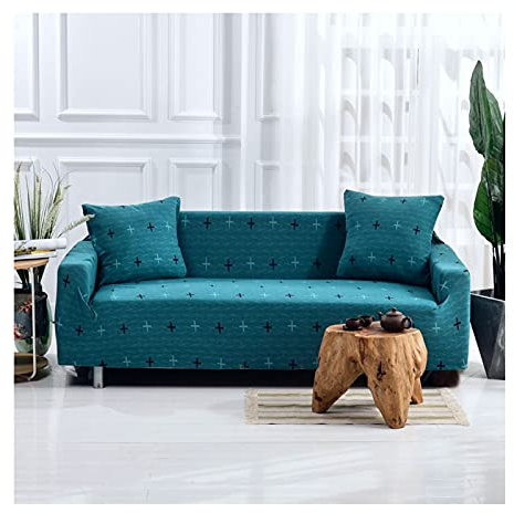 AMDXD Sofaüberwürfe 2 Sitzer, Kreuz Muster Stretch Anti-Rutsche Sofa Hussen Geeignet für 1/2/ 3/4 Sitzsofa und Ecksofa, in Polyester, Anti-Rutsch, Elastischer, Pfau Blau, Stil 10