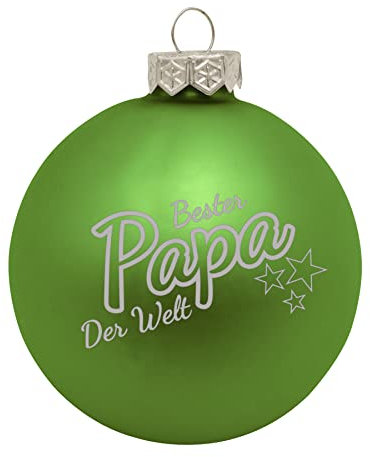 Deitert Weihnachtskugel Bester Papa der Welt, Ø 8cm, Christbaumkugel aus Glas (glänzend), Individueller Weihnachtsbaumschmuck als Geschenkidee, Hellgrün