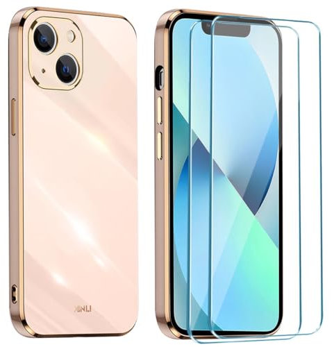 xinyunew Compatibile con Cover Huawei P40 Lite 5G+ 2 Pezzi Vetro Temperato,Custodia Huawei P40 Lite 5G Smartphone Case Silicone Liquido Full Body Protezione,Rosa