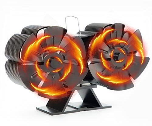 Ventilador de Estufa, Ventilador Chimenea Leña Silencioso de 12 Aspas, Ventilador de Chimenea de Doble Cabezal, para Estufa de Leña/Quemador de Leña/Cocina/Chimenea, Negro