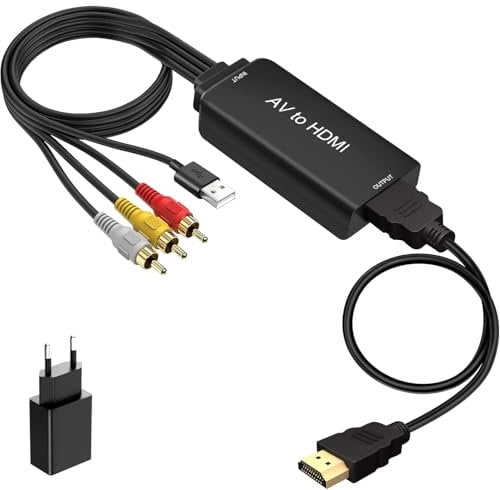 Ozvavzk Convertidor AV a HDMI 1080P Compuesto CVBS AV Adaptador HDMI con Cable AV e HDMI Conversor Video Audio para PS2 Wii Box Gamecube STB VHS VCR DVD Proyector Cámara Ordenador Portátil