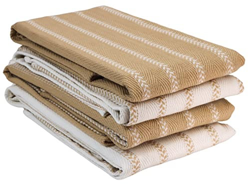 LANE LINEN Kitchen Towels Set of 4-18”x28” Absorbent Cotton Dish Towels, Quick-Drying Hand & Tea Towels for Kitchen, Light Tan