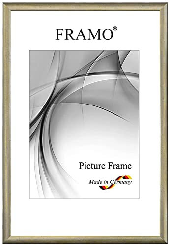 FRAMO Holz Bilderrahmen Schmal 23 x 32 cm aus Massivholz | Alt-Silber | Farbe/Größe wählbar | Rahmen für Poster | Puzzle | Foto collage N°077