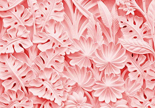 wandmotiv24 Fototapete rot Gips Blätter Stein Pflanzen, 400 x 280 cm - selbstklebende Strukturtapete, Wanddeko, Wandbild, Wandtapete, Ornamente M4543