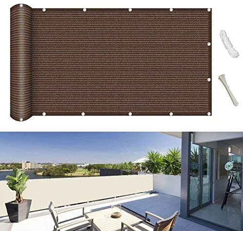 Balkon sichtschutz 80 x 400 cm Wind HDPE UV-Schutz Sichtschutz Windschutz Sichtblende mit Kabelbinder Ohne Bohren für Balkongeländer Garten, Braun