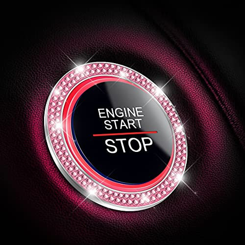 CGEAMDY 2 Stück Auto Motor Start Stop Button Ring, Universal Auto Kristall Strass Motor Starter Dekoration Ring, Auto Startknopf Dekorationsring Autoinnenraum (Rosa)