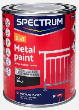 Vintage Luxury Spectrum Hochglanzmetalllack 750 ml, metalllack 2-in-1-Farbe, Treichen von Gartenzäunen, Schuppen oder Gartenmöbeln (Metalllack, Schwarz)