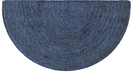 Avgari Creation Natural Jute Front Door Rug Outdoor Welcome Mat Floor Carpet Area Rug Half Circle Jute Rug Front Door Entry Mat Farmhouse Flooring Outside Pathway Patio Stairs Doormat (45x90 CM)-Blue