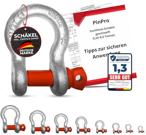 PinPro 4 manilles bouclées avec boulons à œil | Charge maximale : 0,33 à 6,5 t au choix | En acier galvanisé à chaud haute résistance (4 pièces, WLL : 0,33), PP23014