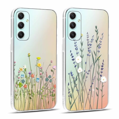 Yoedge 2 Stück Handyhülle für Samsung Galaxy A34 5G Hülle, Transparent Blumen Muster Mädchen Aesthetic Flowers Handyhülle Weich Durchsichtig Schlanke Silikon Stoßfest Schutzhülle für Samsung A34 6,6