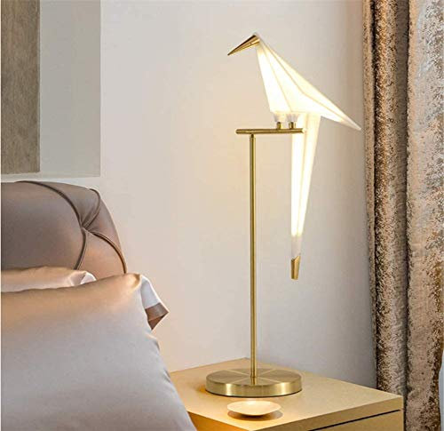 HvKvHvY Tischlampe Moderne Schaukel Vogel, Wohnzimmer Nachttischlampe Vintage Schlafzimmer 4000K Neutrales Licht Acryl Metall Lesebuch Licht Schreibtischlampe Gold Papier Kran E27 Nachtlampe