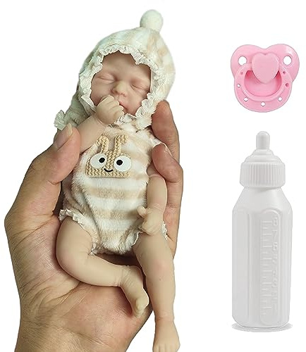 Realistico Mini Bambola Bebe Reborn Morbido Corpo Intero in Silicone Solido Bambola Neonata Dimensione Palmare Bambino Compleanno Natale Regali Collezioni(6 inch/15 cm,A)