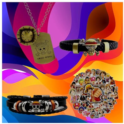 Ubephant One Piece Armband, Sticker, Halskette, One Piece Geschenk, Bracelets, Sticker, Halskette, Anhänger, Armbänder, Geschenk für Anime-Fans Kinder