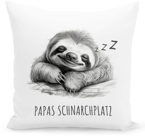 DEL MÀ Unique & Personal Faultier Kissen Papas Schnarchplatz Schnarchecke Vater Geburtstagsgeschenk Vatertagsgeschenk Deko Wohnzimmer Geschenk 40x40 cm inkl. Füllung