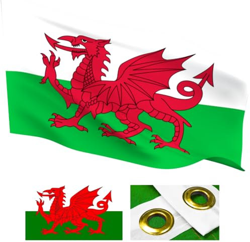 England, Scotland, Ireland, Wales 5x3 Ft. Country Flag 150x90cm Football Banner Rugby Olympics - UV Fade Resistant - Double Stitched - National Flags Polyester with Brass Grommets 3 X 5Ft. (Wales)