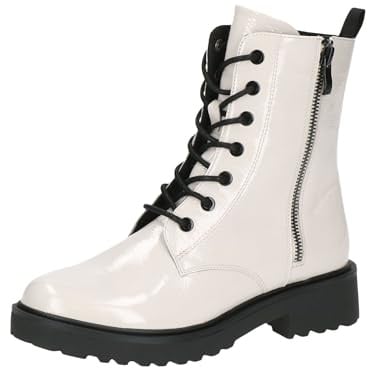 CAPRICE Damen Stiefeletten zum Schnüren aus Leder mit Reißverschluss, Weiß (White Naplak), 41 EU