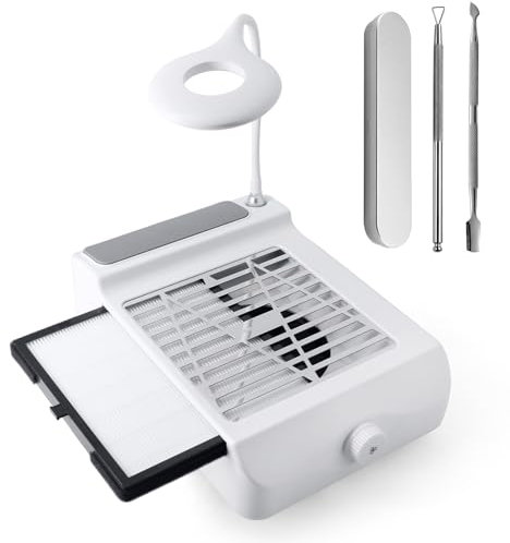 Aspirateur Ongle Professionnelle, Aspirateur Poussiere Ongle Manucure, Aspirateur de Table Ongle, Aspiration Réglable, Blanc-CJXC003