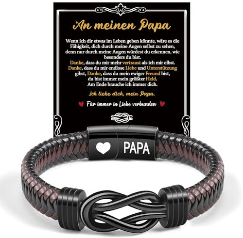 CheersLife Papa Armband - Vatertagsgeschenk Papa Geschenk Vater - Geschenke für Papa - Gravur “Ich Liebe Dich” DAD Leder Armband Geschenk für Papa Vater Papas Geburtstagsgeschenk Weihnachten