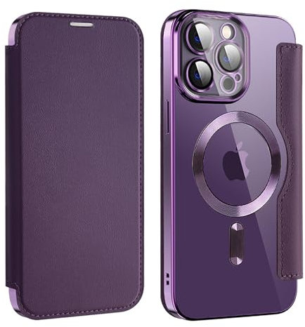 Bakicey Hülle für iPhone 14 Pro Klapphülle Magnetische Hülle, Kartenfach PU Leder Anti-Kratzer Handyhülle mit RFID-Sperre Schutzhülle Transparent Flip Case Cover für iPhone 14 Pro, DunkelViolett