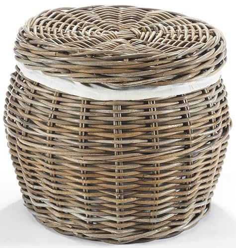 Kobolo Wäschebehälter Aufbewahrungskorb aus Rattan kubu grey mit Stoffeinsatz und Deckel