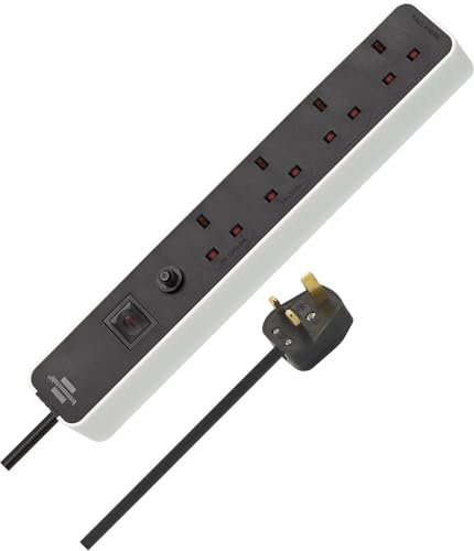 Brennenstuhl Ecolor 4-gang Extension Lead (Power Strip 4-gang with Safety Fuse Button, switch and 5m cable, 90° angle of sockets) white/black