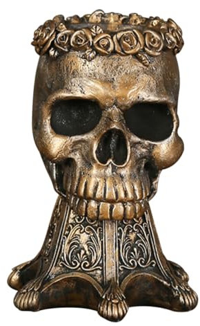 Ciieeo 1stück Halloween Skull Statue Dekorative Skelettfigur Resin Gruselige Garten-Dekoration Für Halloween Zuhause Und Partys Bronze-Finish Lebensecht Und Langlebig