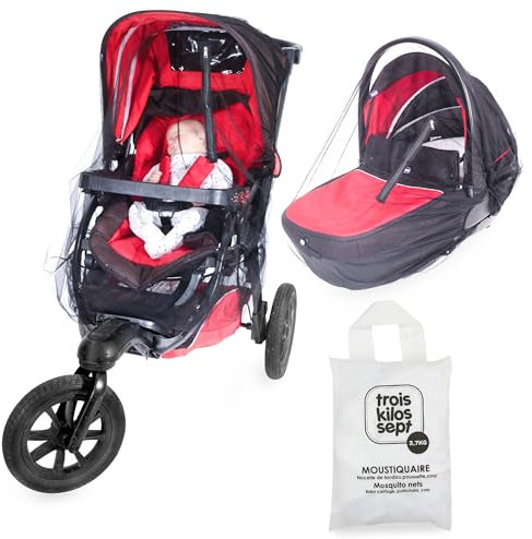 Trois Kilos Sept - Zanzariera per Bambini elastica con zip 3 in 1 - Misura universale - Culla, Cosy, Passeggino - Rete anti zanzare, Tigri, Insetti - Protezione fine e resistente - Nero